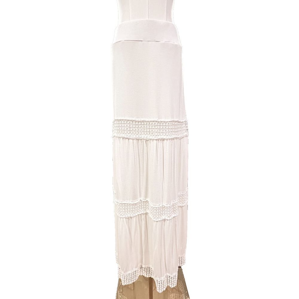 Maria Gabrielle White Crochet Lace Cut Out Pull On Maxi Skirt Large Boho Peasant